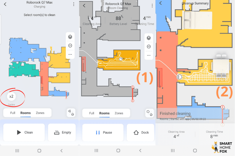 In the Roborock Q7 Max+ App, individual areas are defined for extra cleaning.